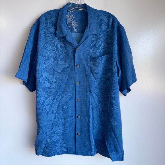 Tommy Bahama Silk Shirt Men's Large Blue Short Sleeve Hawaiian - Picture 1 of 10